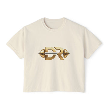 Women's Boxy Tee | Gold Dumbbell DR Fitness Logo